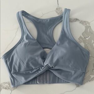Gray Twist Detail Sports Bra with Racerback